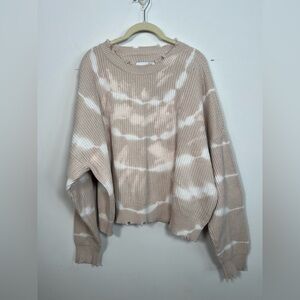 Pistola Eva Distressed Tie Dye Crew Neck Cropped Sweater, Beige -L